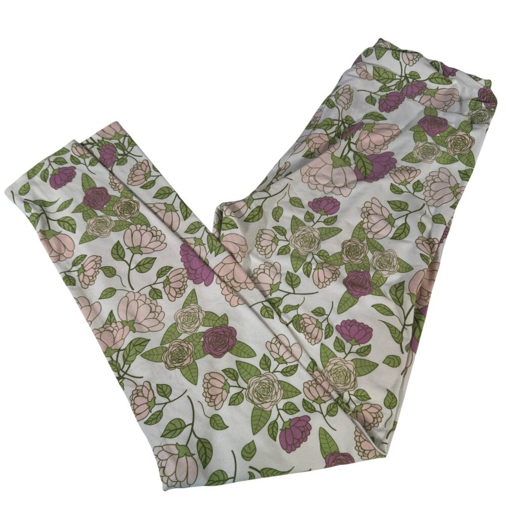 Lularoe Tall & Curvy Super Soft Floral Leggings Shades of Pink and Green